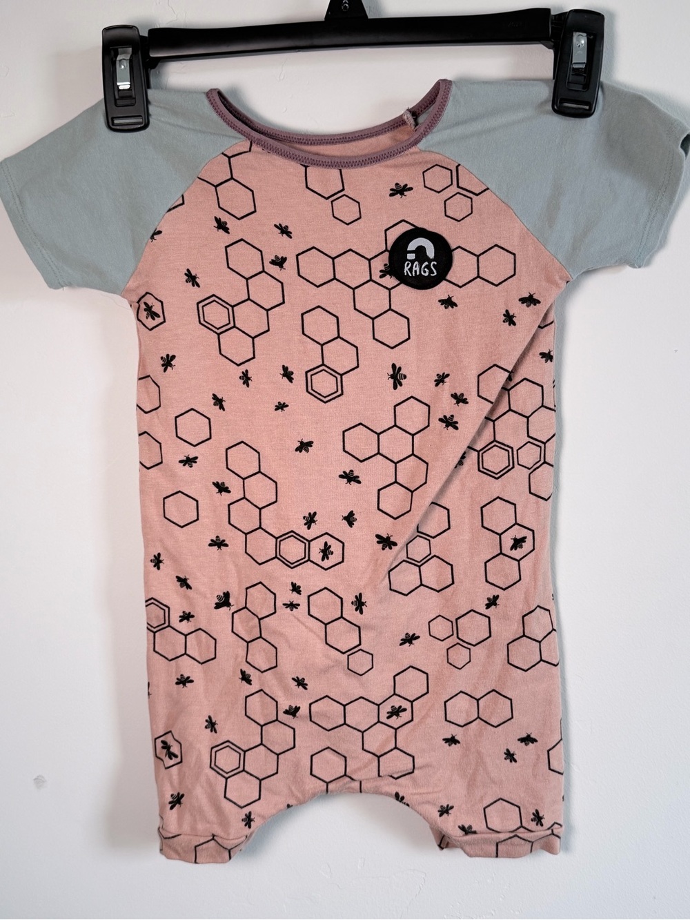 Rags Pink Honeycomb Raglan Short Romper